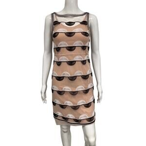 CATHERINE MALANDRINO Beige Sheer Embroidered Sleeveless Mini Dress Size 2